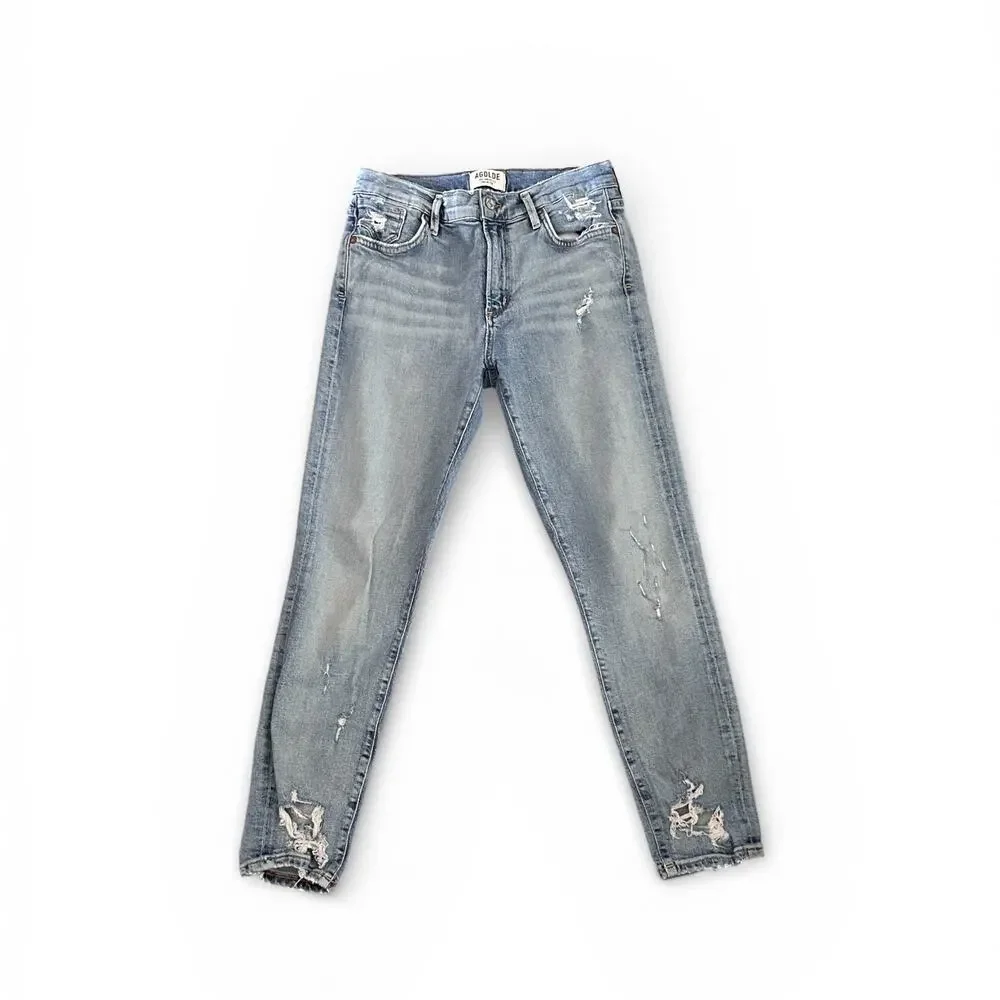 AGOLDE Sophie Crop Vertigo Mid-Rise‎ Skinny Distressed Raw Hem Jeans Size 27 - Picture 2 of 9